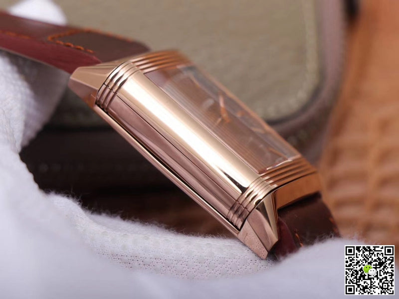 Jaeger LeCoultre Reverso Tribute Double-sided Double Time Zone Flip MG Factory Rose Gold Black Dial