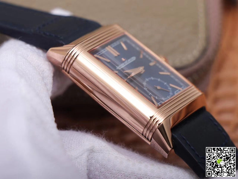 Jaeger LeCoultre Reverso Tribute Double-sided Double Time Zone Flip MG Factory Rose Gold Blue Dial