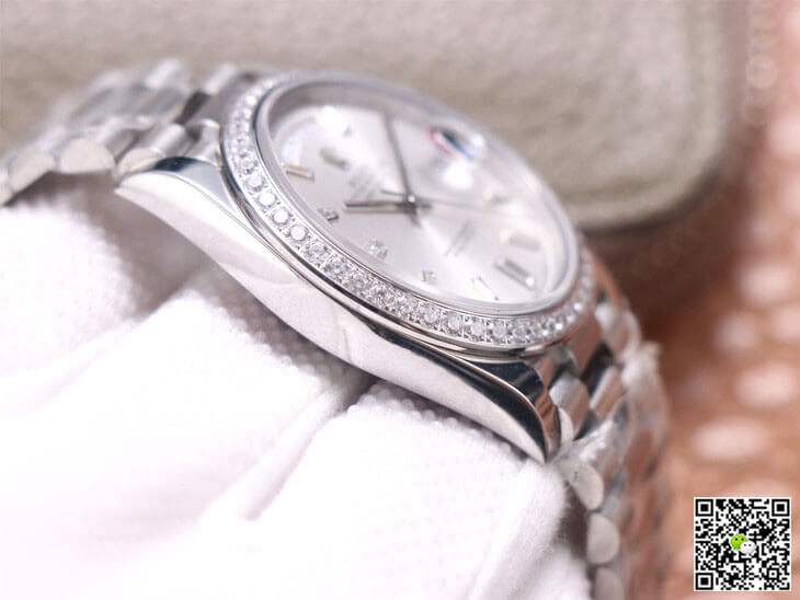 Rolex Day-Date M228349RBR-0001 EW Factory Diamond Silver Dial