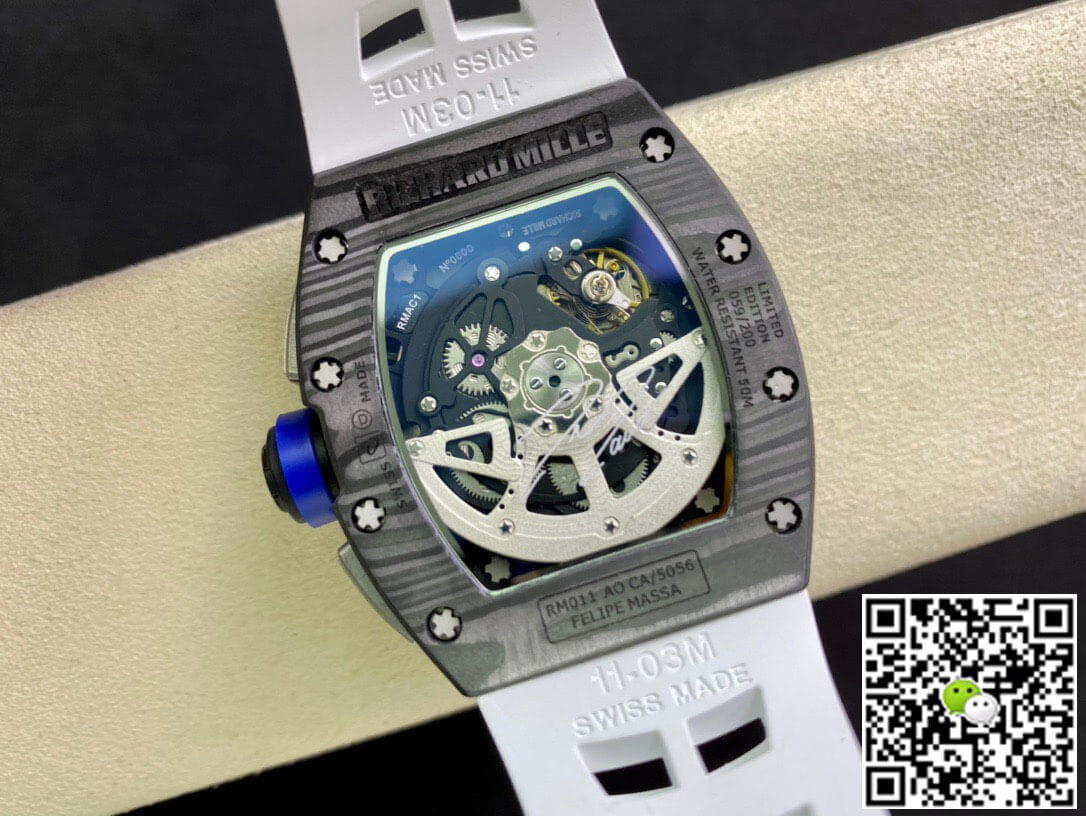 Richard Mille RM011 KV Factory Carbon Fiber White Rubber Strap