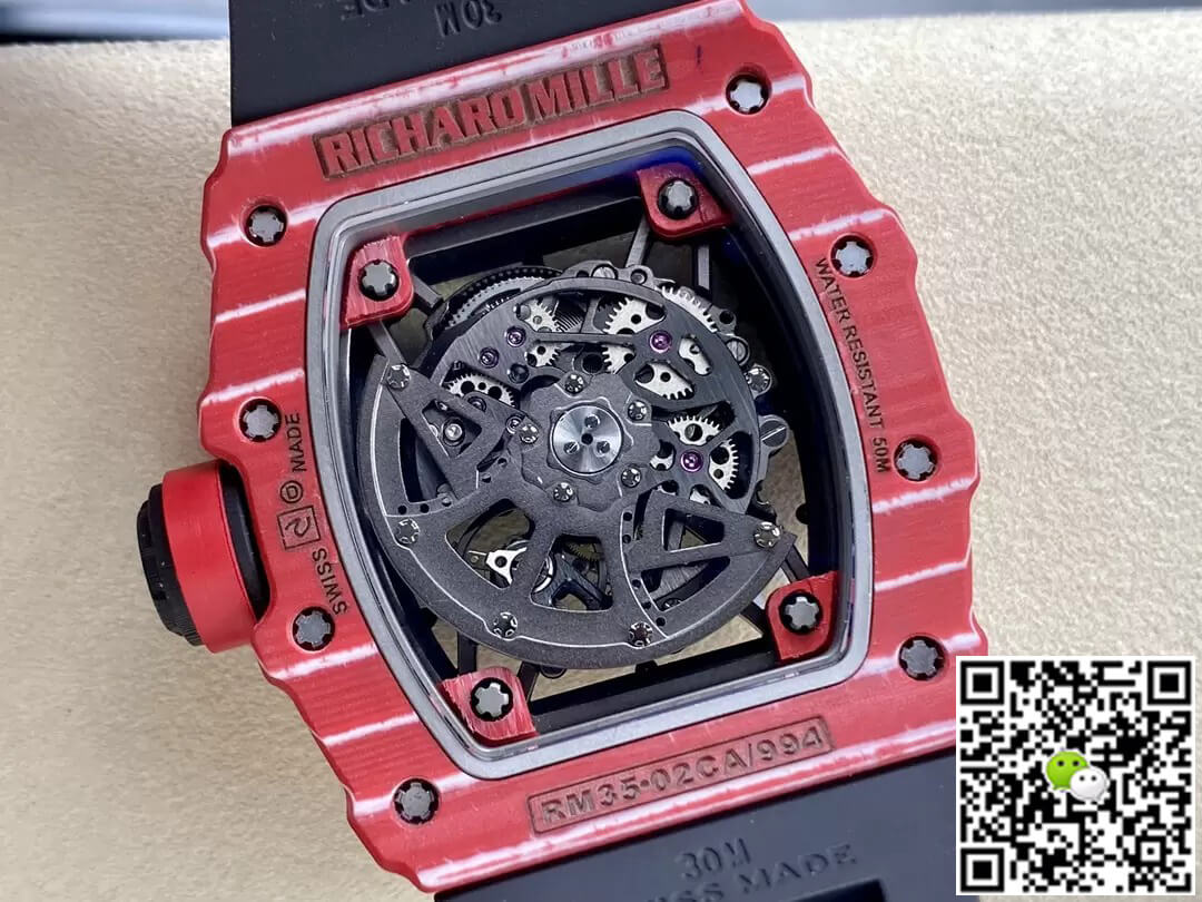 Richard Mille RM35-02 T+ Factory Red Carbon Fiber Case Black Rubber Strap