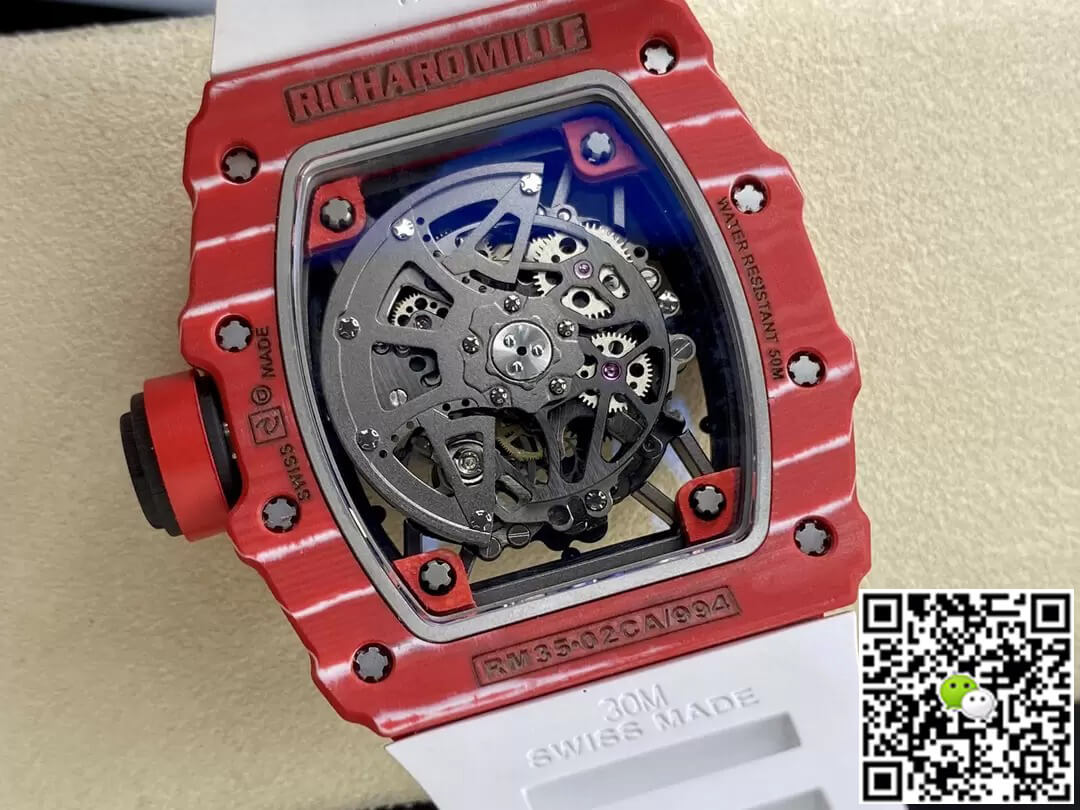 Richard Mille RM35-02 T+ Factory Carbon Fiber Case White Rubber Strap