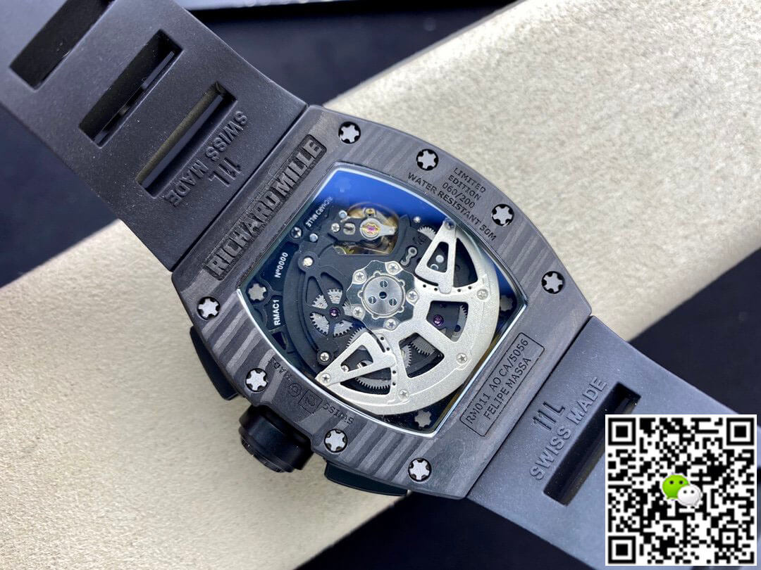 Richard Mille RM011 KV Factory Carbon Fiber Black Rubber Strap