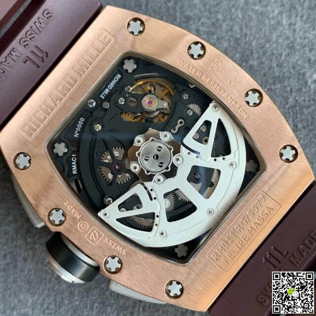 Richard Mille RM011 KV Factory Rose Gold Brown Rubber Strap