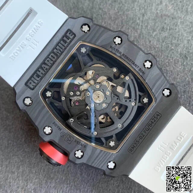 Richard Mille RM35-02 KV Factory V3 Carbon Fiber White Rubber Strap