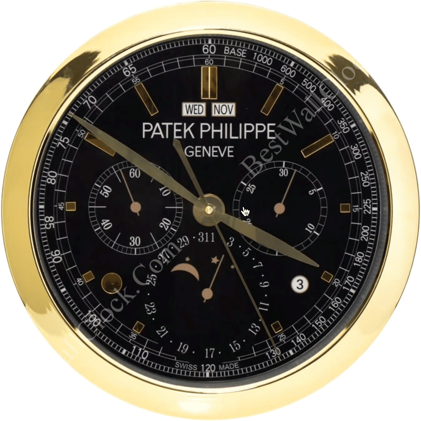 PATEK PHILIPPE GOLD/NAVY XL (16 INCHES/40CM) DELUXE METAL WALL CLOCK, 35 CM