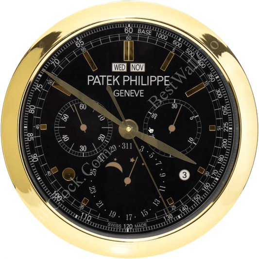 PATEK PHILIPPE GOLD/NAVY XL (16 INCHES/40CM) DELUXE METAL WALL CLOCK, 35 CM