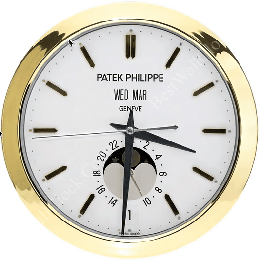PATEK PHILIPPE – GOLD AND WHITE MOON PHASE XL EDITION DELUXE METAL WALL CLOCK (35CM)