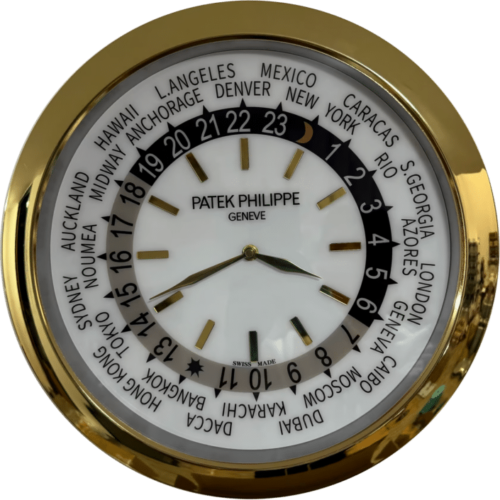 PATEK PHILIPPE GOLD AND WHITE CITY XL DELUXE METAL WALL CLOCK (35 CM)