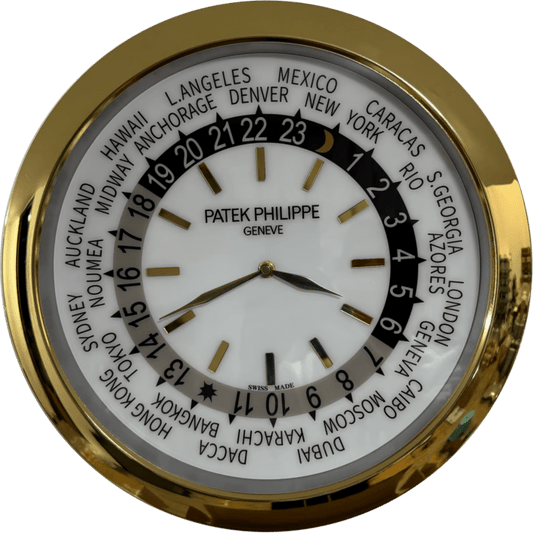 PATEK PHILIPPE GOLD AND WHITE CITY XL DELUXE METAL WALL CLOCK (35 CM)