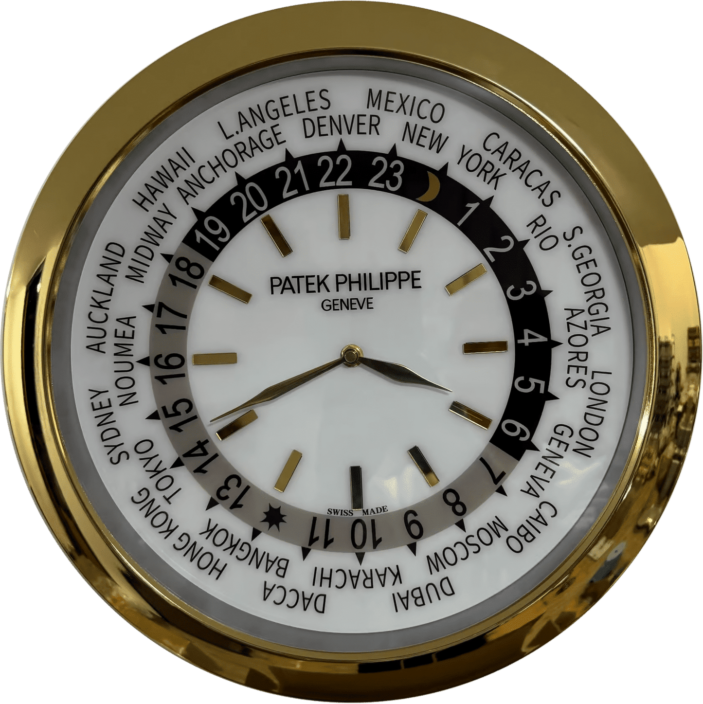 PATEK PHILIPPE GOLD AND WHITE CITY XL DELUXE METAL WALL CLOCK (35 CM)