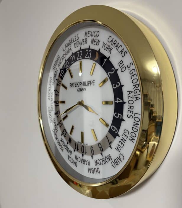 PATEK PHILIPPE GOLD AND WHITE CITY XL DELUXE METAL WALL CLOCK (35 CM)