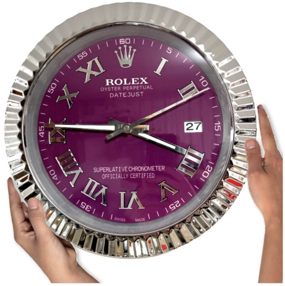 DATEJUST – ROSE SILVER – PURPLE EDITION 35 CM DELUXE METAL WALL CLOCK