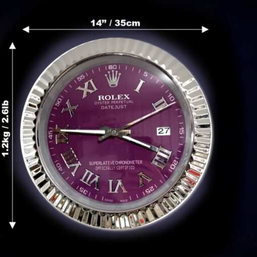 DATEJUST – ROSE SILVER – PURPLE EDITION 35 CM DELUXE METAL WALL CLOCK