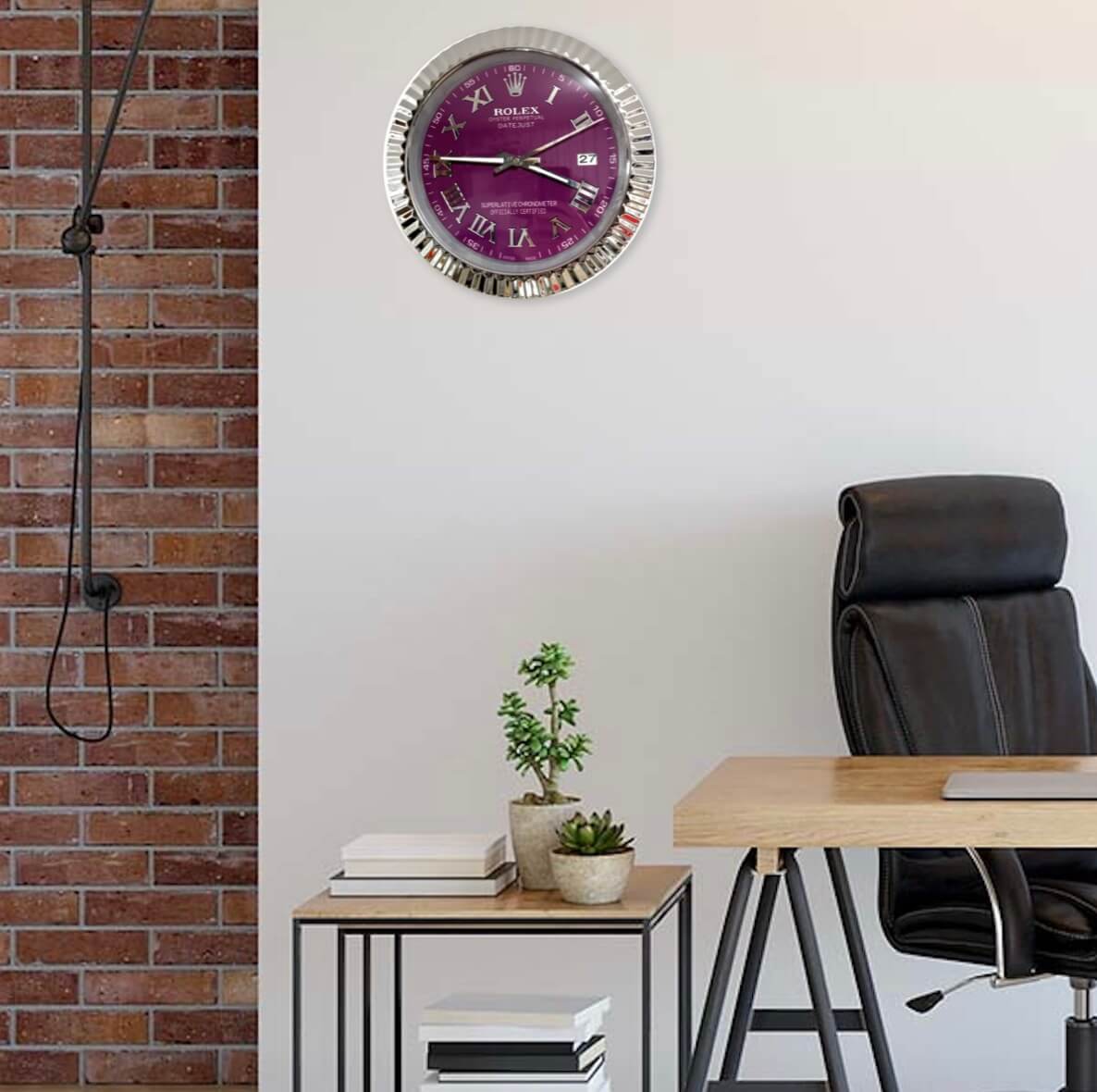 DATEJUST – ROSE SILVER – PURPLE EDITION 35 CM DELUXE METAL WALL CLOCK