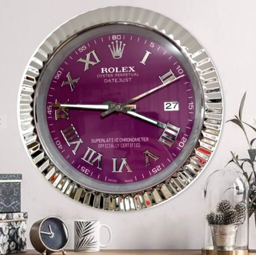 DATEJUST – ROSE SILVER – PURPLE EDITION 35 CM DELUXE METAL WALL CLOCK