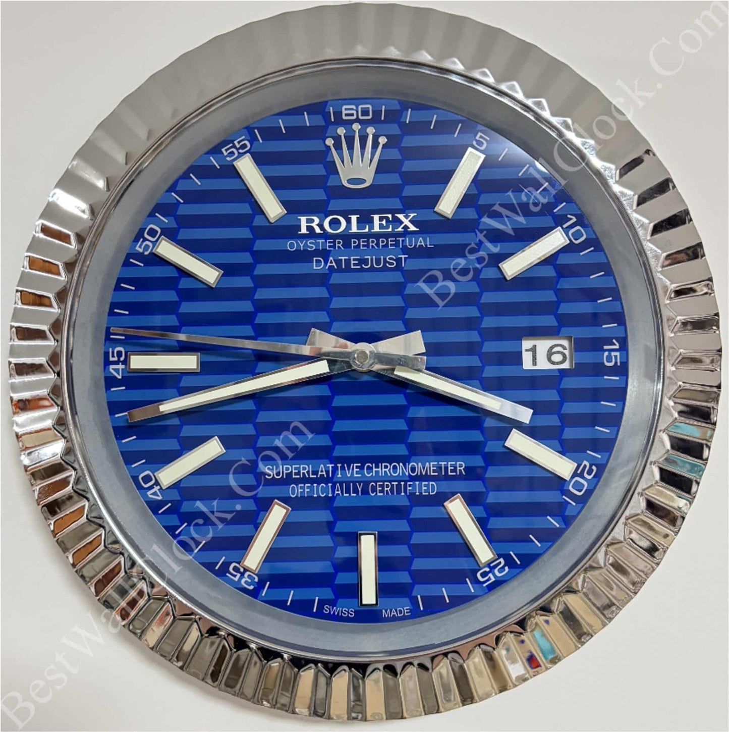 DATEJUST – ROSE SILVER – BLUE – 3 DELUXE METAL WALL CLOCK 35 CM