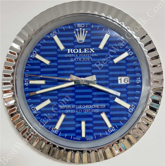 DATEJUST – ROSE SILVER – BLUE – 3 DELUXE METAL WALL CLOCK 35 CM