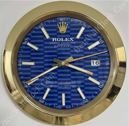 DATEJUST – GOLD – BLUE – 3 DELUXE METAL WALL CLOCK 35 CM