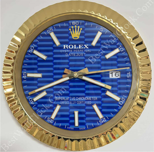 DATEJUST – ROSE GOLD – BLUE – 3 DELUXE METAL WALL CLOCK 35 CM
