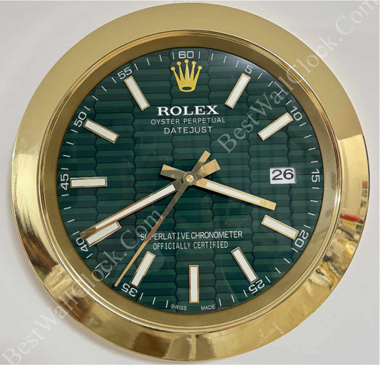 DATEJUST – GOLD – GREEN – 3 DELUXE METAL WALL CLOCK 35 CM