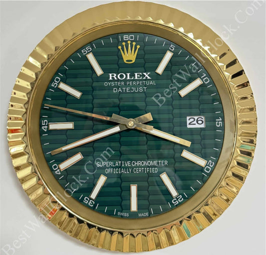 DATEJUST – ROSE GOLD – GREEN – 3 DELUXE METAL WALL CLOCK 35 CM