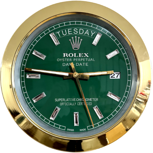 DAY DATE – GOLD – GREEN EDITION 35 CM DELUXE METAL WALL CLOCK