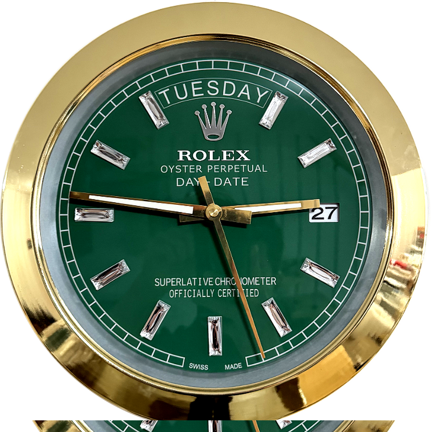 DAY DATE – GOLD – GREEN EDITION 35 CM DELUXE METAL WALL CLOCK