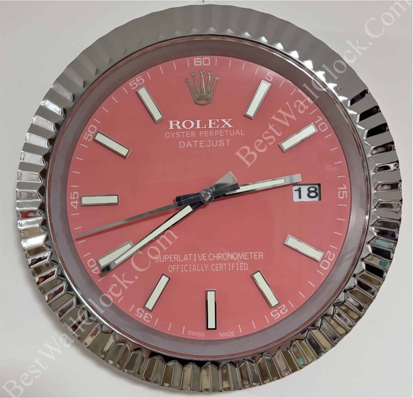 DATEJUST – ROSE SILVER – PINK EDITION 35 CM DELUXE METAL WALL CLOCK