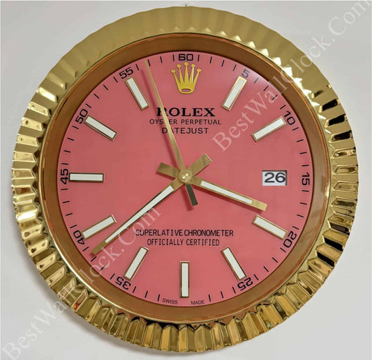 DATEJUST – ROSE GOLD – PINK – 2 DELUXE METAL WALL CLOCK 35 CM