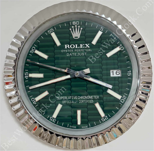 DATEJUST – ROSE SILVER – GREEN- 3 DELUXE METAL WALL CLOCK 35 CM
