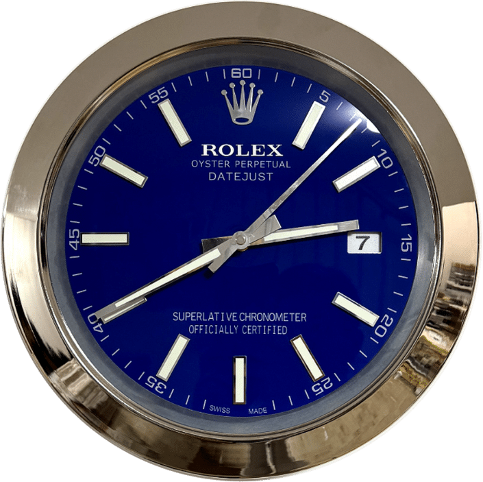 DATEJUST – SILVER – BLUE-2 DELUXE METAL WALL CLOCK, 35 CM