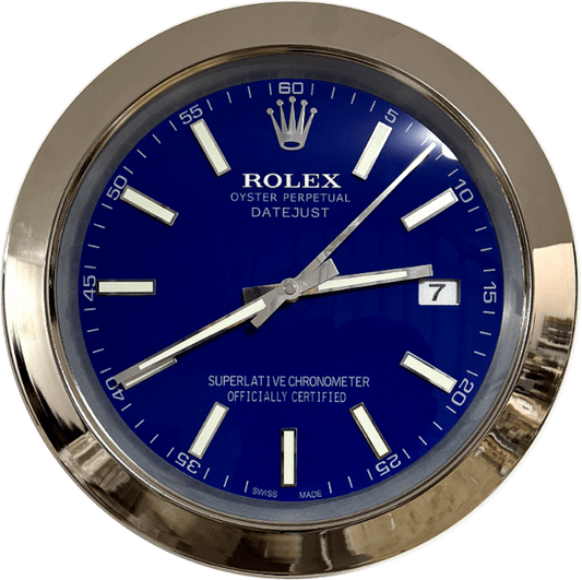 DATEJUST – SILVER – BLUE-2 DELUXE METAL WALL CLOCK, 35 CM