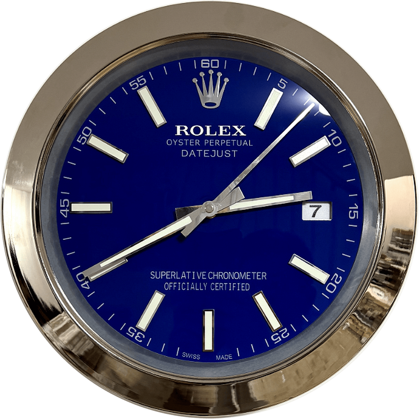 DATEJUST – SILVER – BLUE-2 DELUXE METAL WALL CLOCK, 35 CM