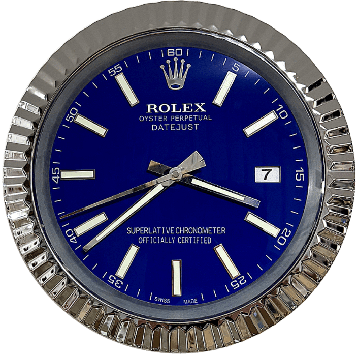 DATEJUST – ROSE SILVER – BLUE-2 DELUXE METAL WALL CLOCK 35 CM