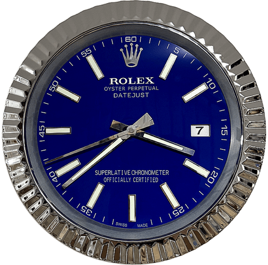 DATEJUST – ROSE SILVER – BLUE-2 DELUXE METAL WALL CLOCK 35 CM