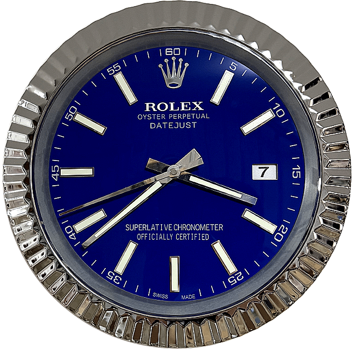 DATEJUST – ROSE SILVER – BLUE-2 DELUXE METAL WALL CLOCK 35 CM