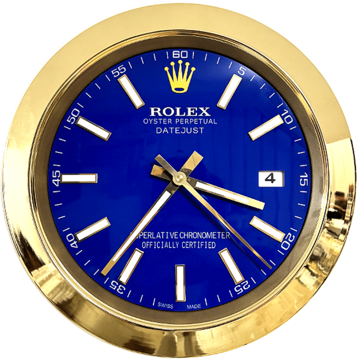 DATEJUST – GOLD – BLUE-2 DELUXE METAL WALL CLOCK 35 CM