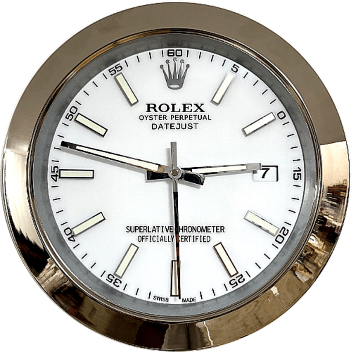 DATEJUST – SILVER – WHITE – 2 DELUXE METAL WALL CLOCK 35 CM