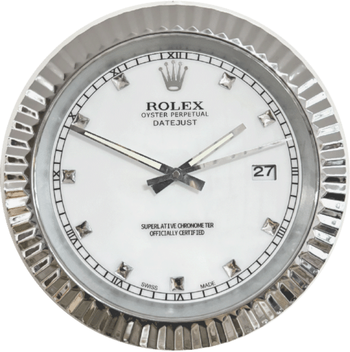 DATEJUST – ROSE SILVER – WHITE – 3 EDITION DELUXE METAL WALL CLOCK, 35 CM