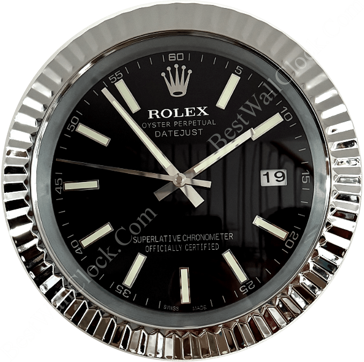 DATEJUST – ROSE SILVER – BLACK DELUXE METAL WALL CLOCK 35 CM