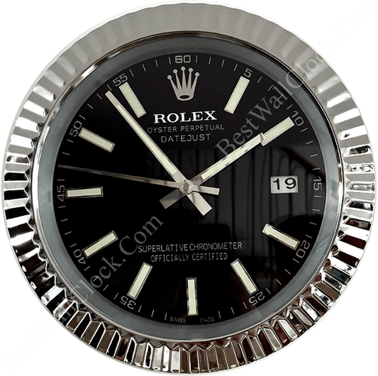 DATEJUST – ROSE SILVER – BLACK DELUXE METAL WALL CLOCK 35 CM