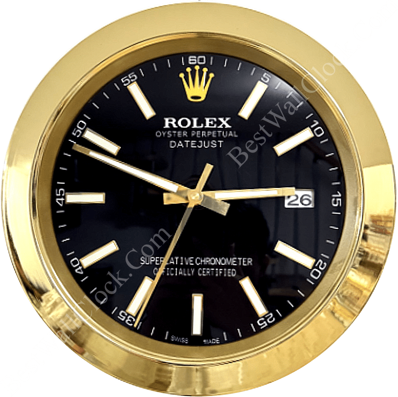 DATEJUST – GOLD – BLACK – 2 DELUXE METAL WALL CLOCK 35 CM