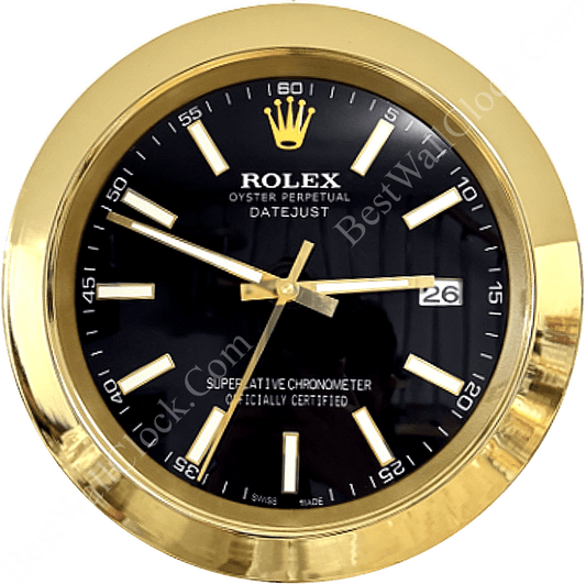 DATEJUST – GOLD – BLACK – 2 DELUXE METAL WALL CLOCK 35 CM
