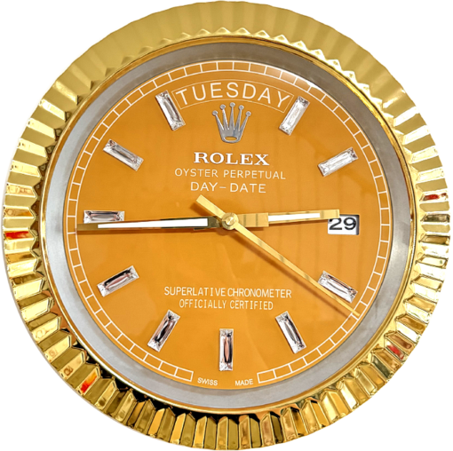 DAY DATE – ROSE GOLD – YELLOW EDITION 35 CM DELUXE METAL WALL CLOCK