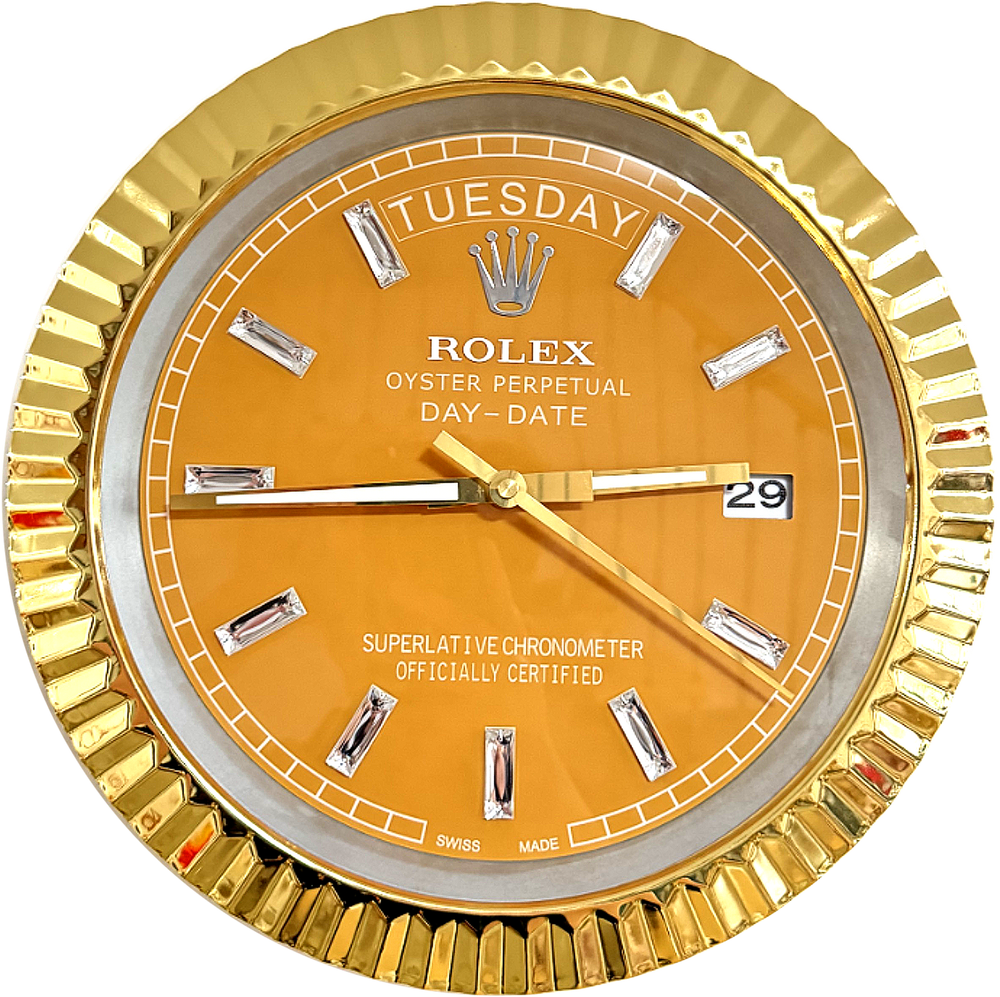 DAY DATE – ROSE GOLD – YELLOW EDITION 35 CM DELUXE METAL WALL CLOCK