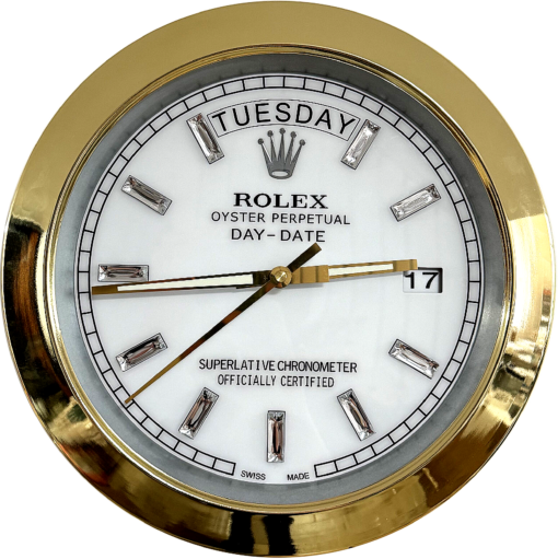 DAY DATE – GOLD – WHITE EDITION 35 CM DELUXE METAL WALL CLOCK