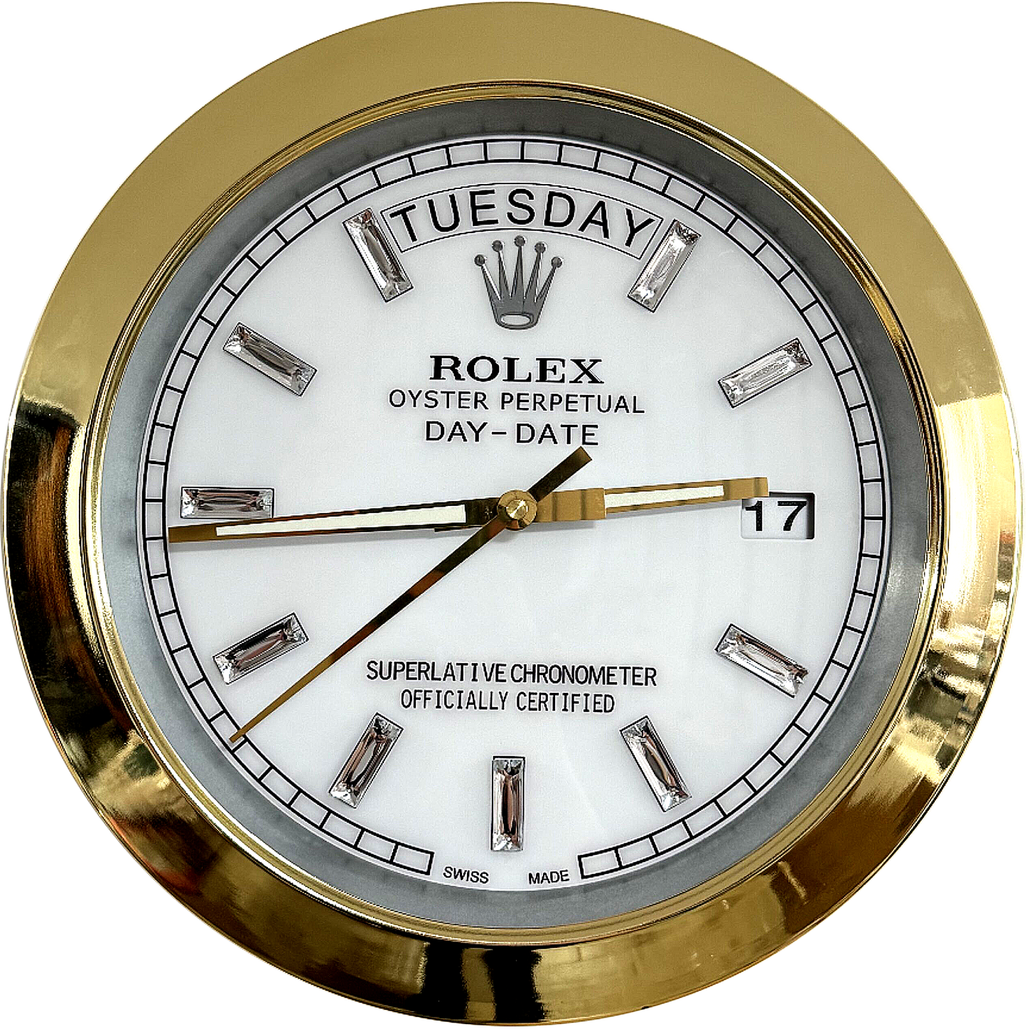DAY DATE – GOLD – WHITE EDITION 35 CM DELUXE METAL WALL CLOCK