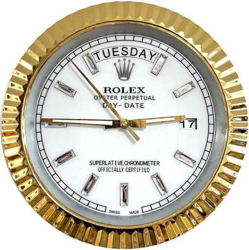 DAY DATE – ROSE GOLD – WHITE 35 CM DELUXE METAL WALL CLOCK