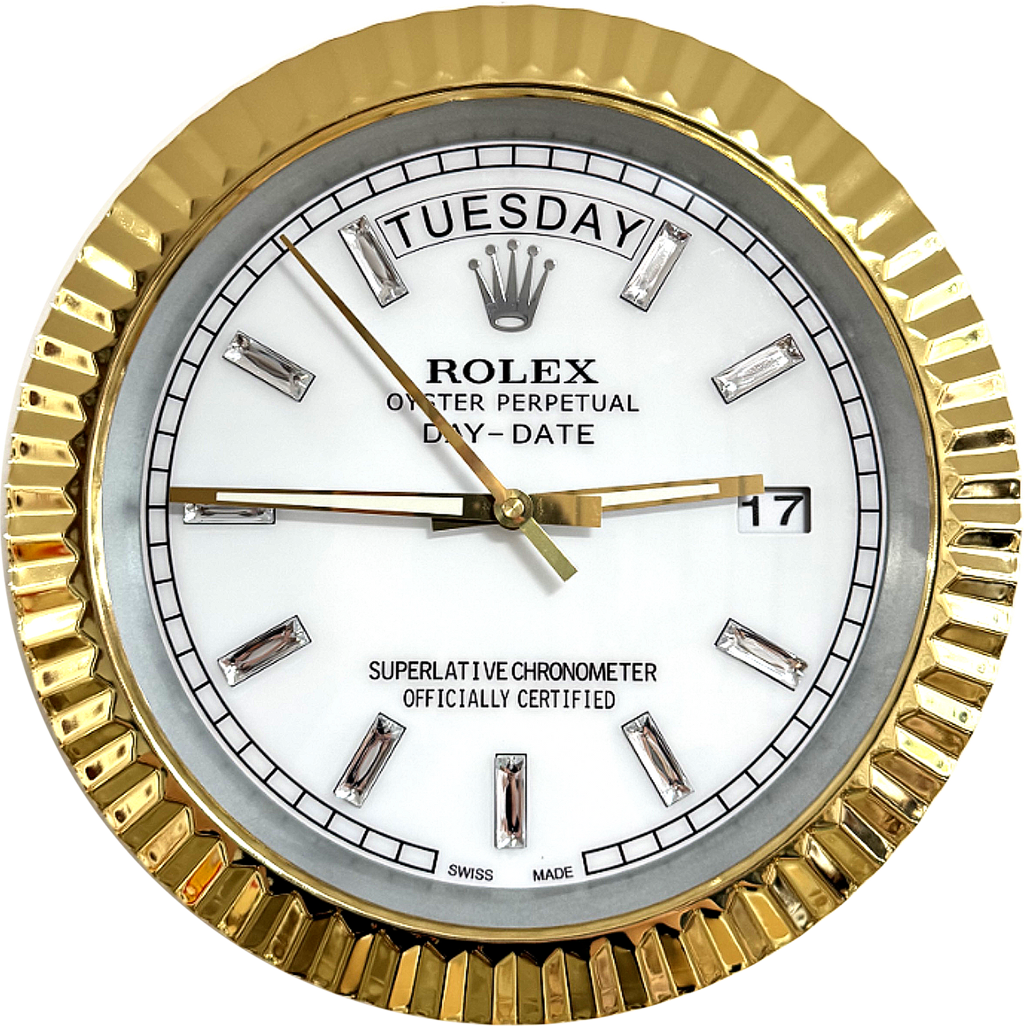 DAY DATE – ROSE GOLD – WHITE 35 CM DELUXE METAL WALL CLOCK